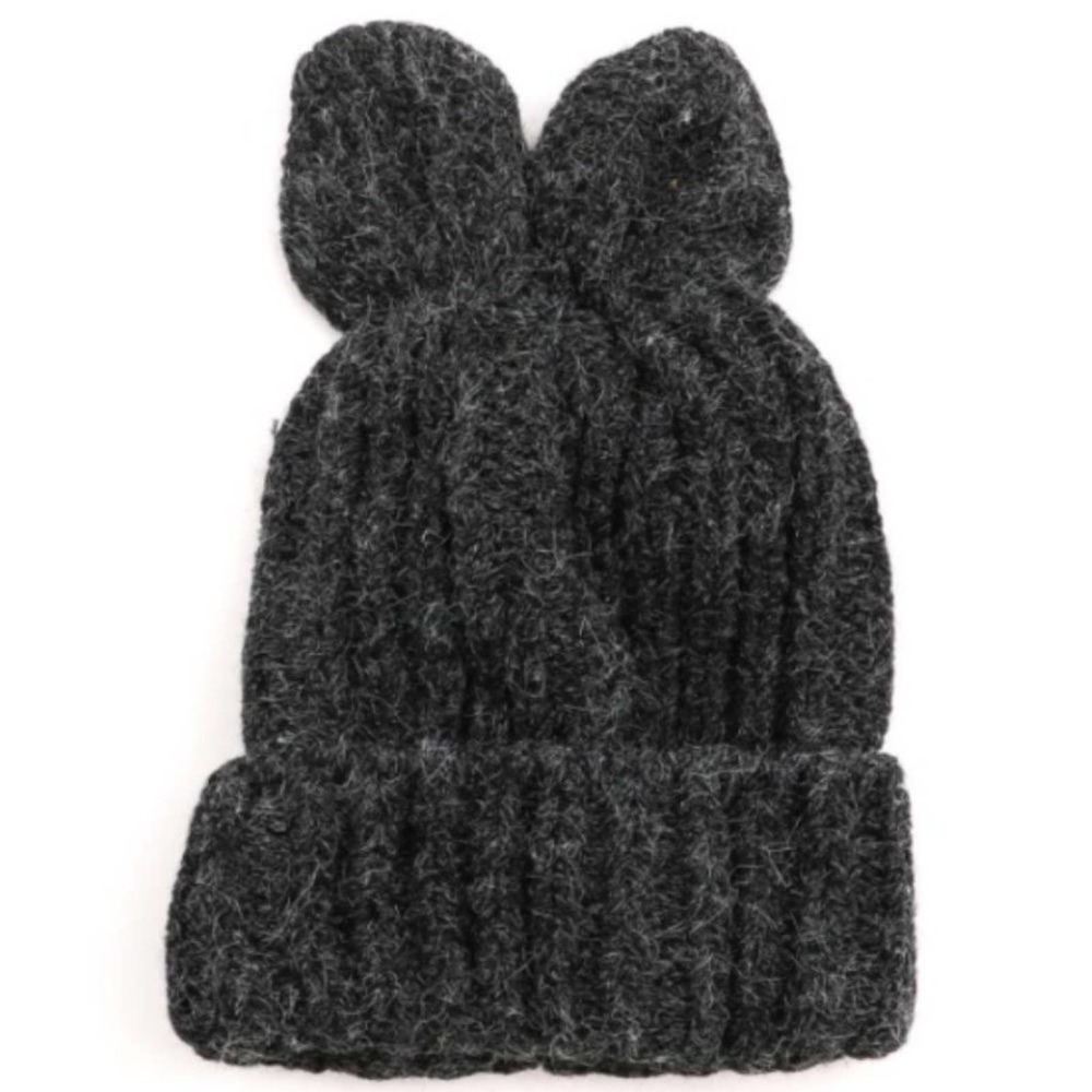 Knitted Bunny Ear  Beanie - Dark Gray